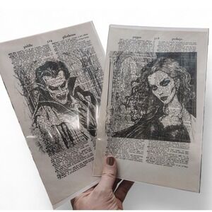 Vampire Art Print Dracula Man Woman Dictionary Pages Gothic Halloween Wall Decor